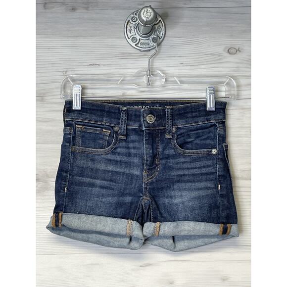 American Eagle Outfitters Pants - American Eagle Shorts Womens 00 Dark Wash Denim Next Level Stretch Rolled Casual
